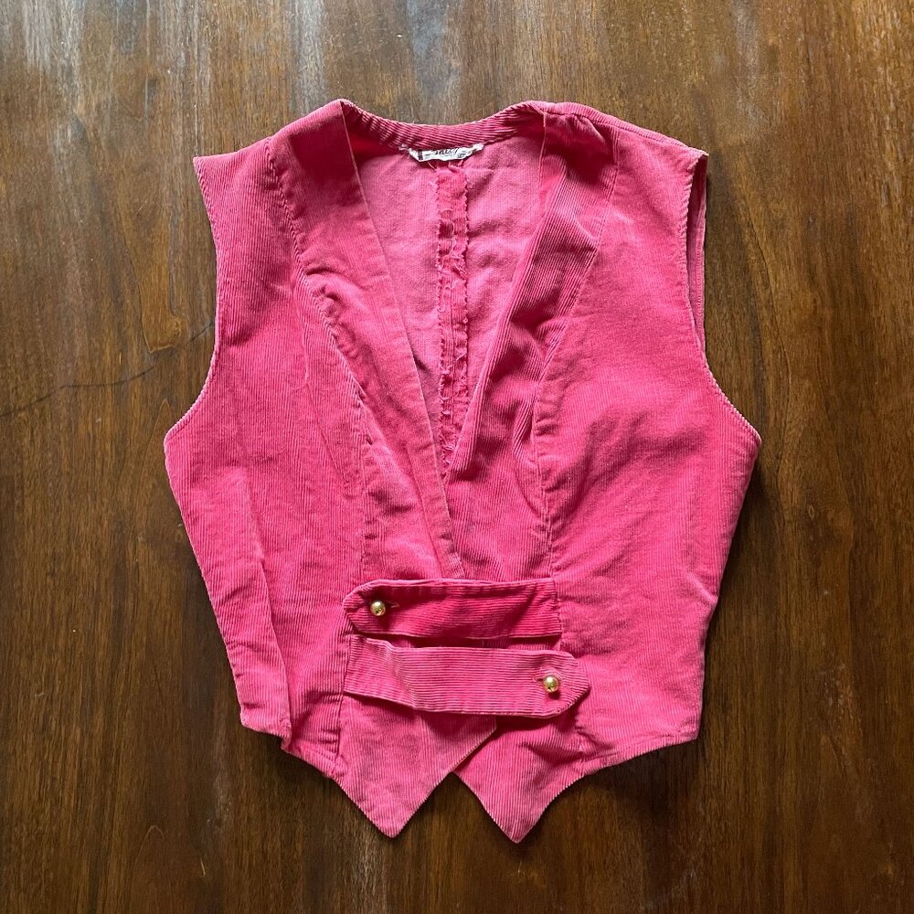 50s 1950s Vintage Hot Pink Corduroy Vest by Sally Spiegel XS